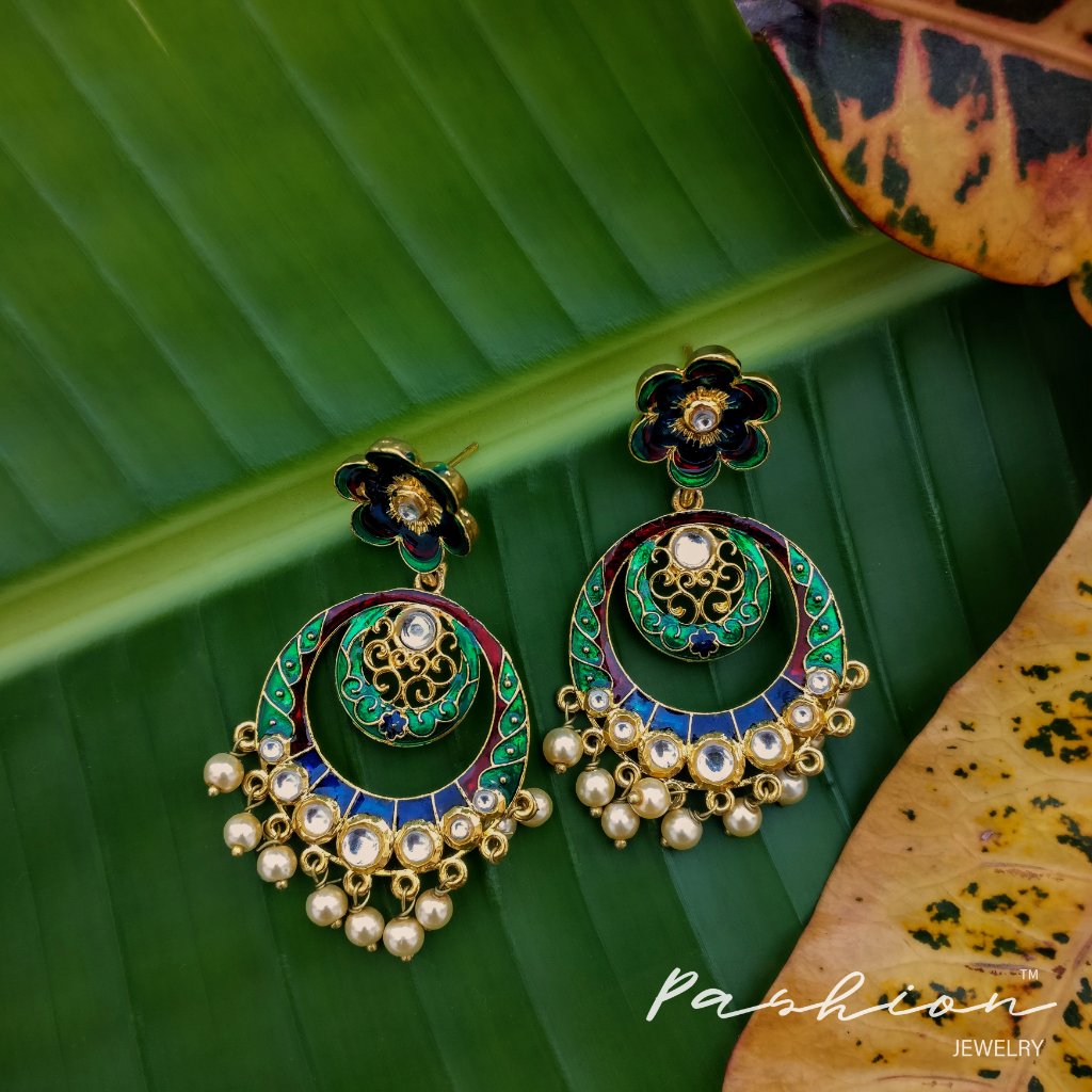 Green/ Blue Enamel Statement Earrings